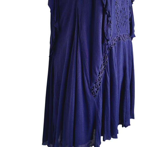 Free People Blue Eyelet Front w/Crochet Flutter Sleeves Flapper Dress M NWT - Picture 8 of 15